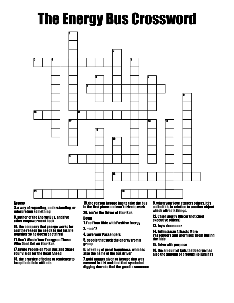 The Energy Bus Crossword