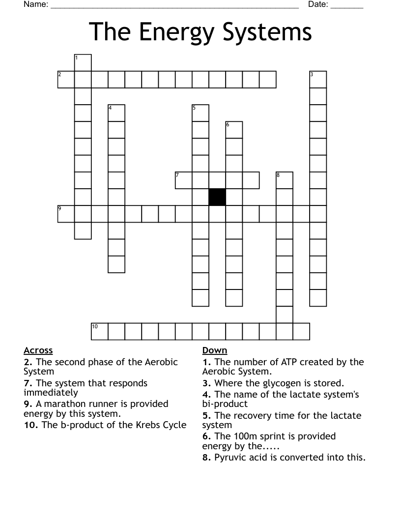 The Energy Systems  Crossword