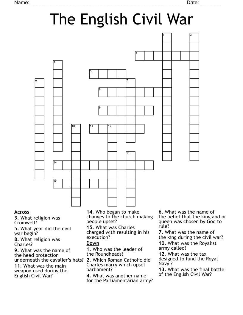 The English Civil War Crossword