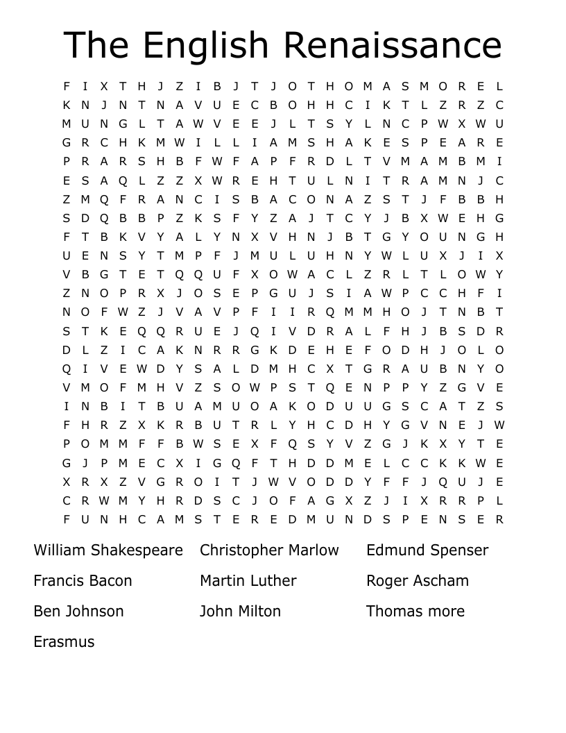 The English Renaissance Word Search