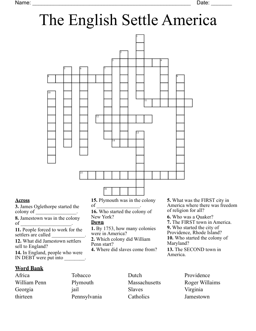 The English Settle America Crossword