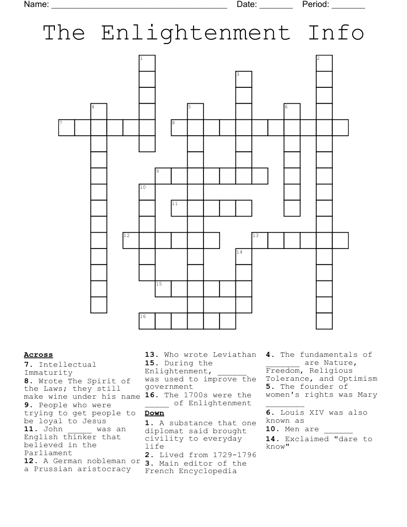 The Enlightenment Info Crossword