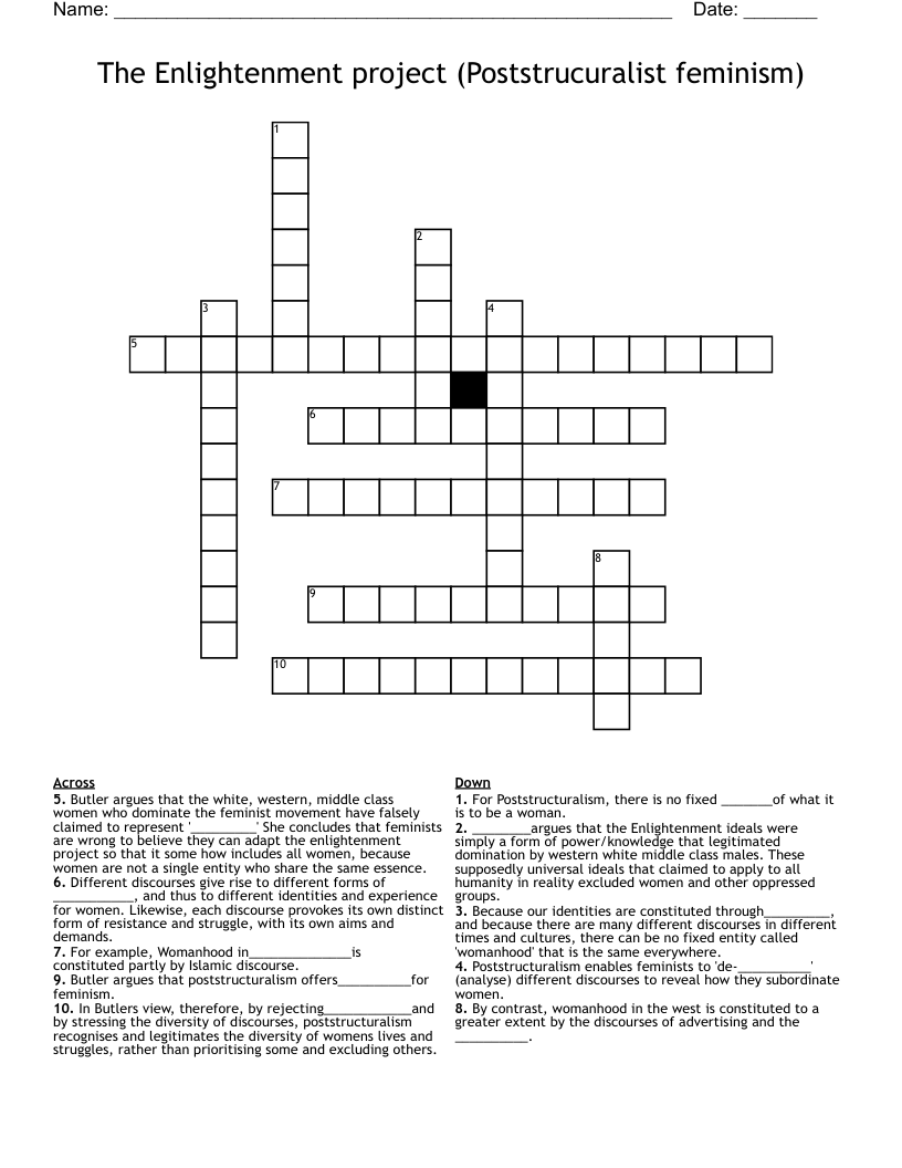The Enlightenment project (Poststrucuralist feminism)  Crossword