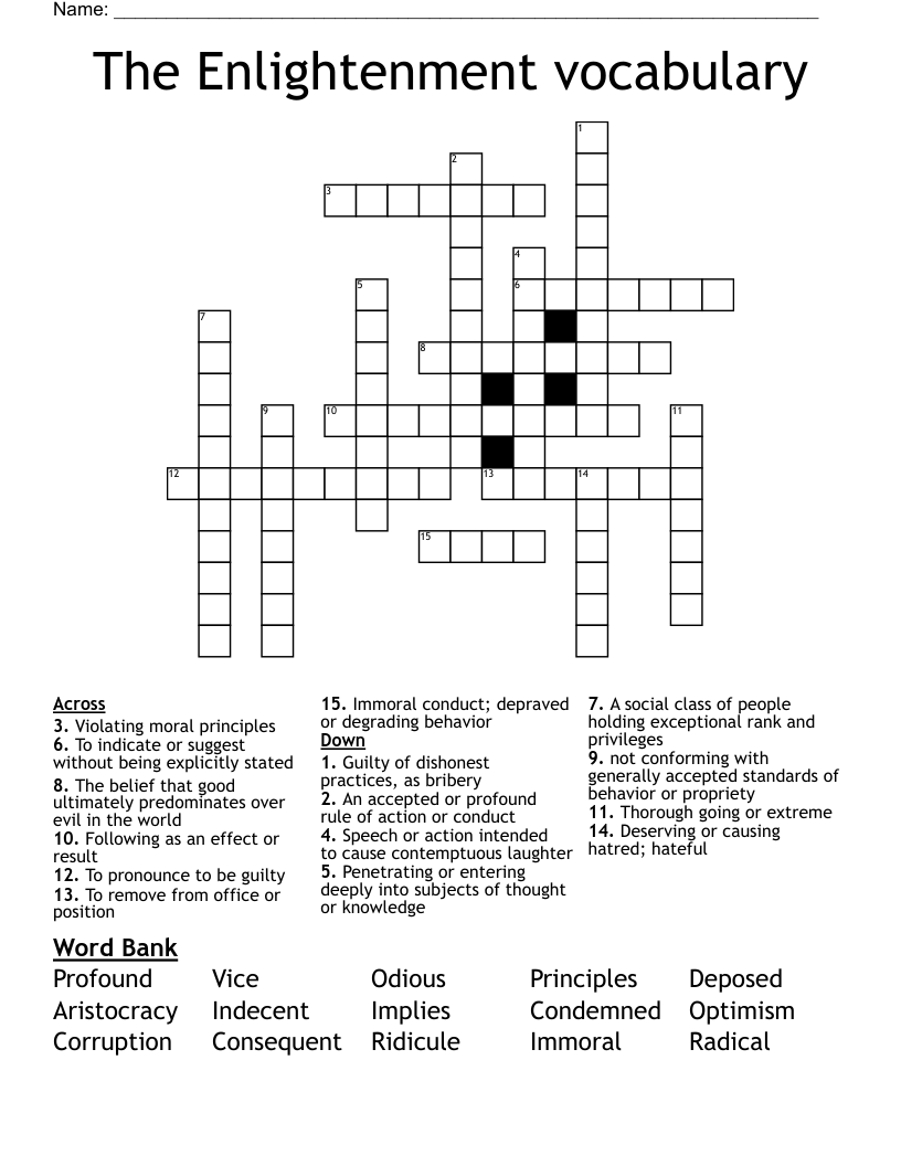 The Enlightenment vocabulary Crossword