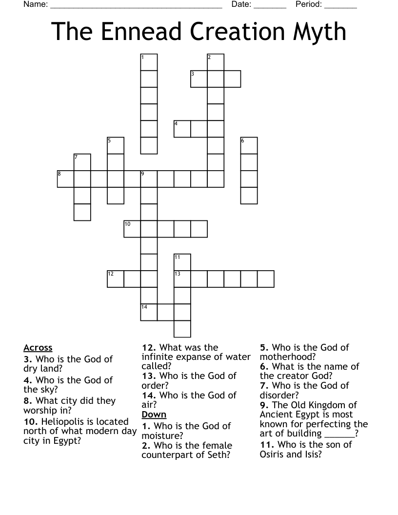 The Ennead Creation Myth Crossword