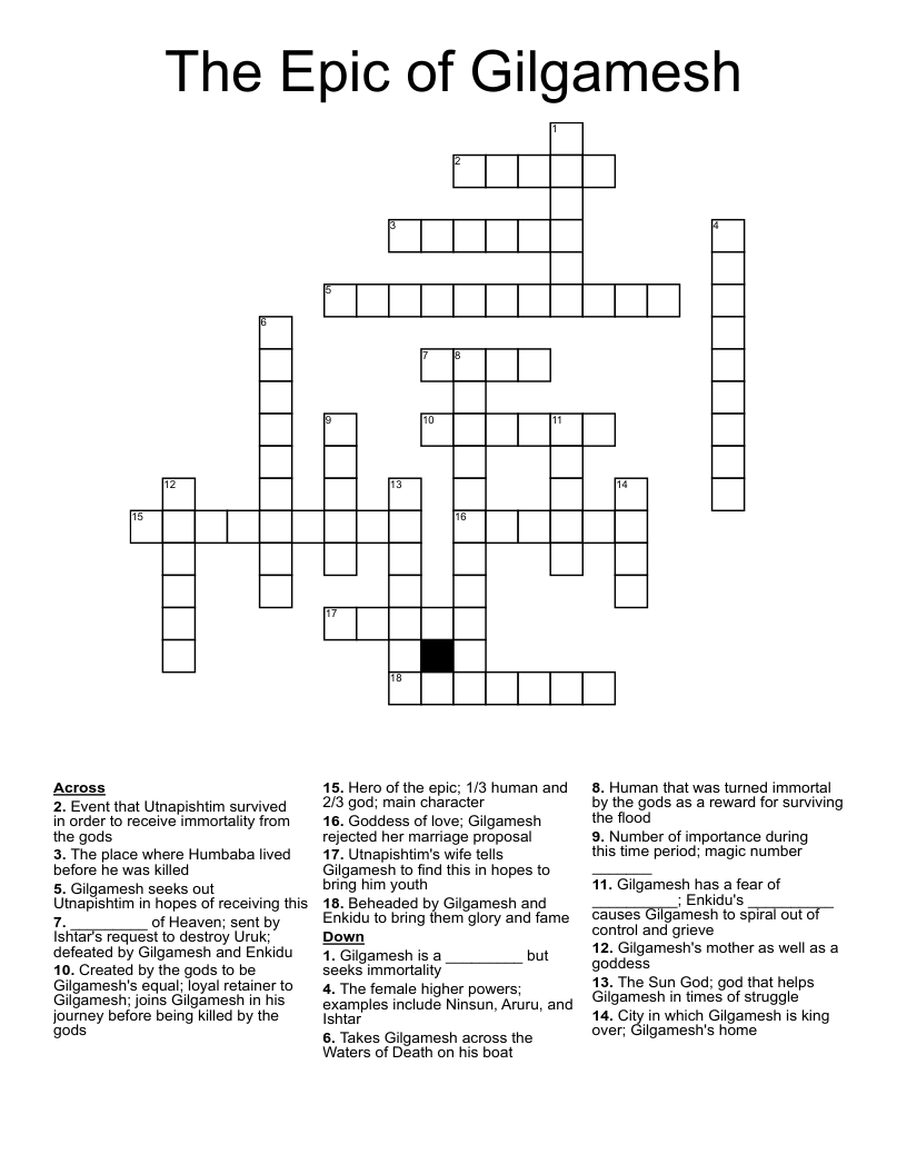 The Epic of Gilgamesh Crossword