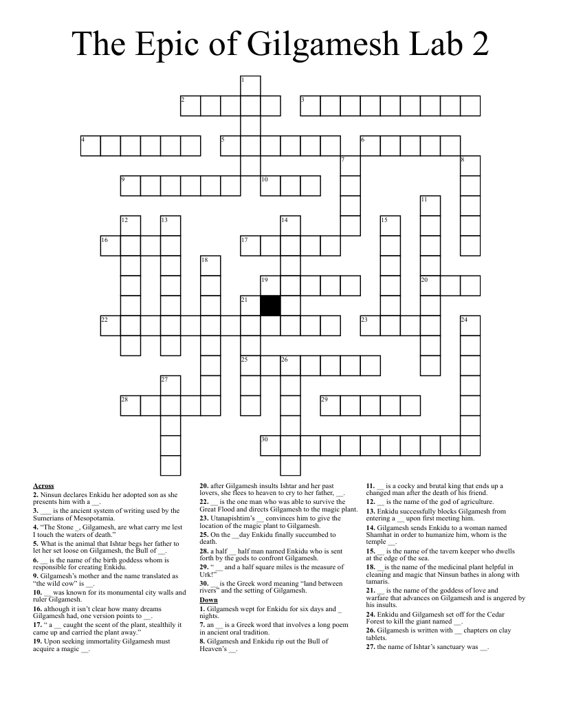 The Epic of Gilgamesh Lab 2 Crossword