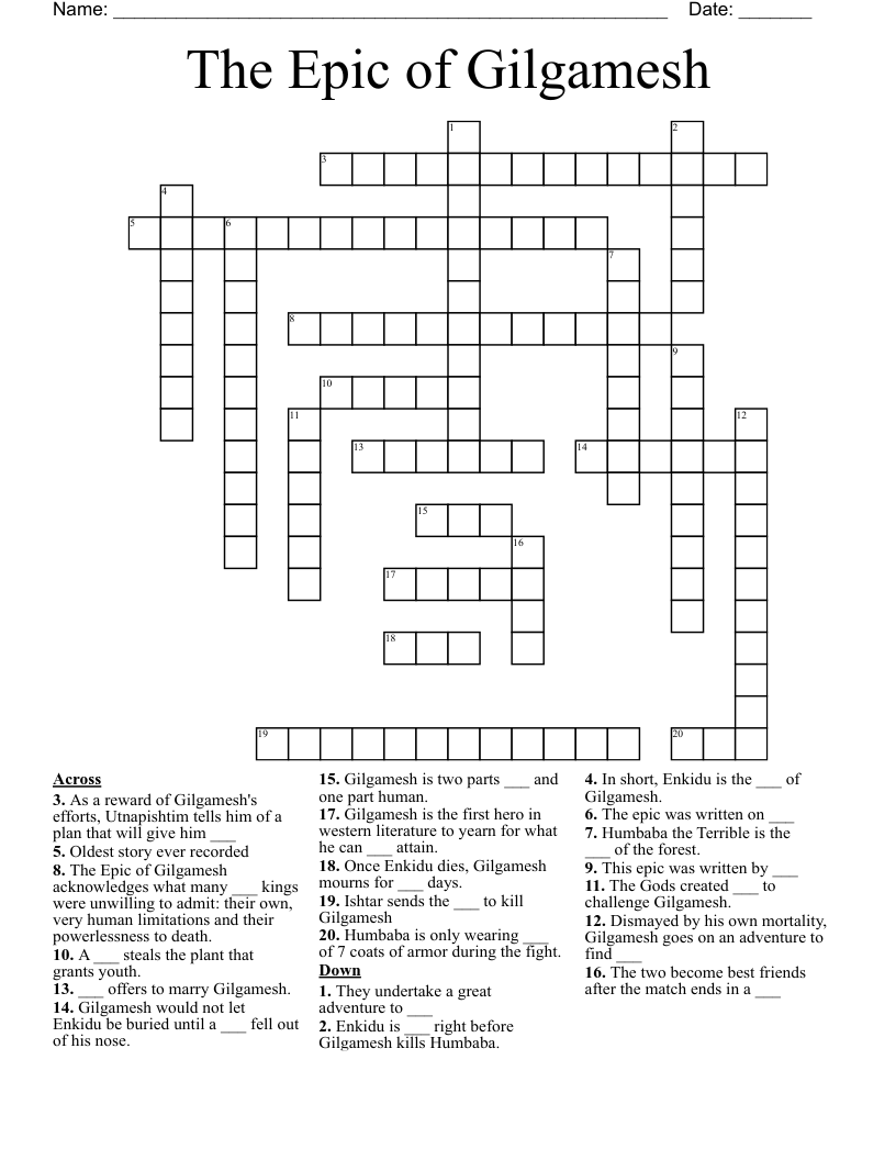 The Epic of Gilgamesh  Crossword