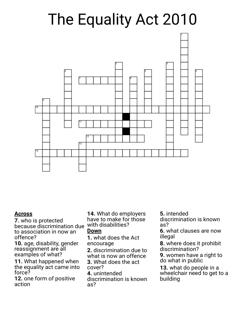 The Equality Act 2010 Crossword