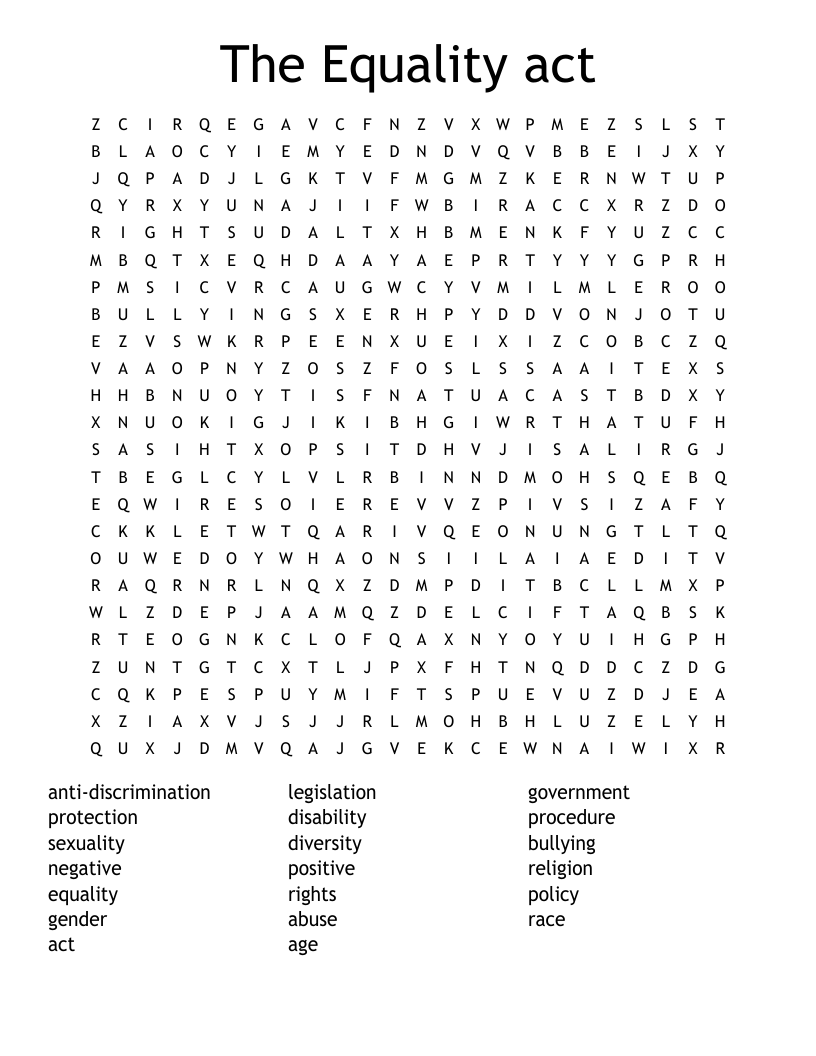 The Equality act Word Search
