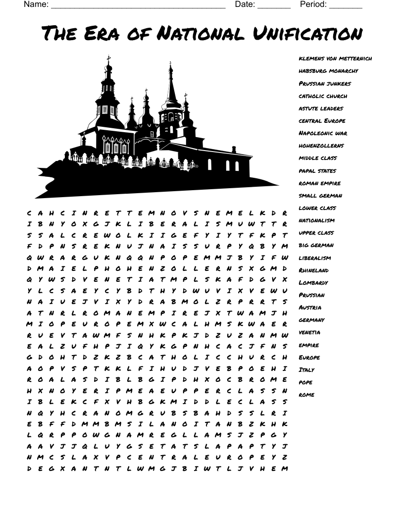 The Era of National Unification Word Search