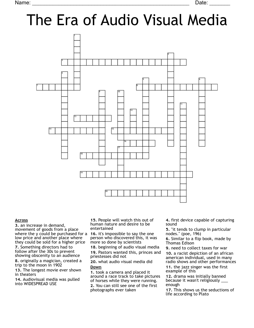 The Era of Audio Visual Media Crossword