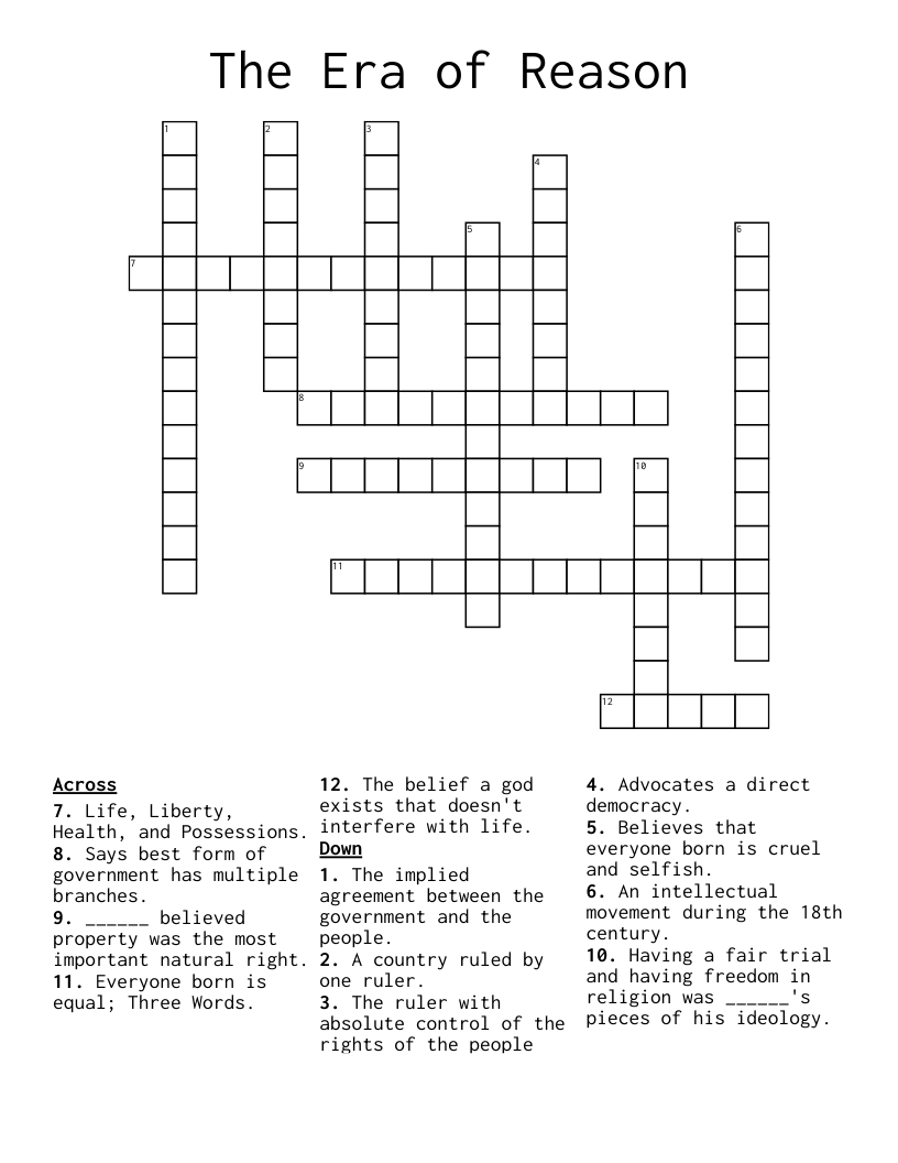 The Era of Reason Crossword