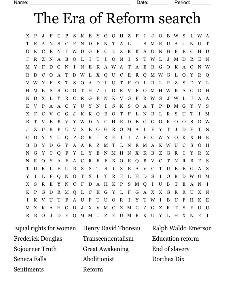 The Era of Reform search Word Search