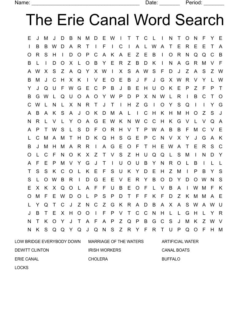 The Erie Canal Word Search