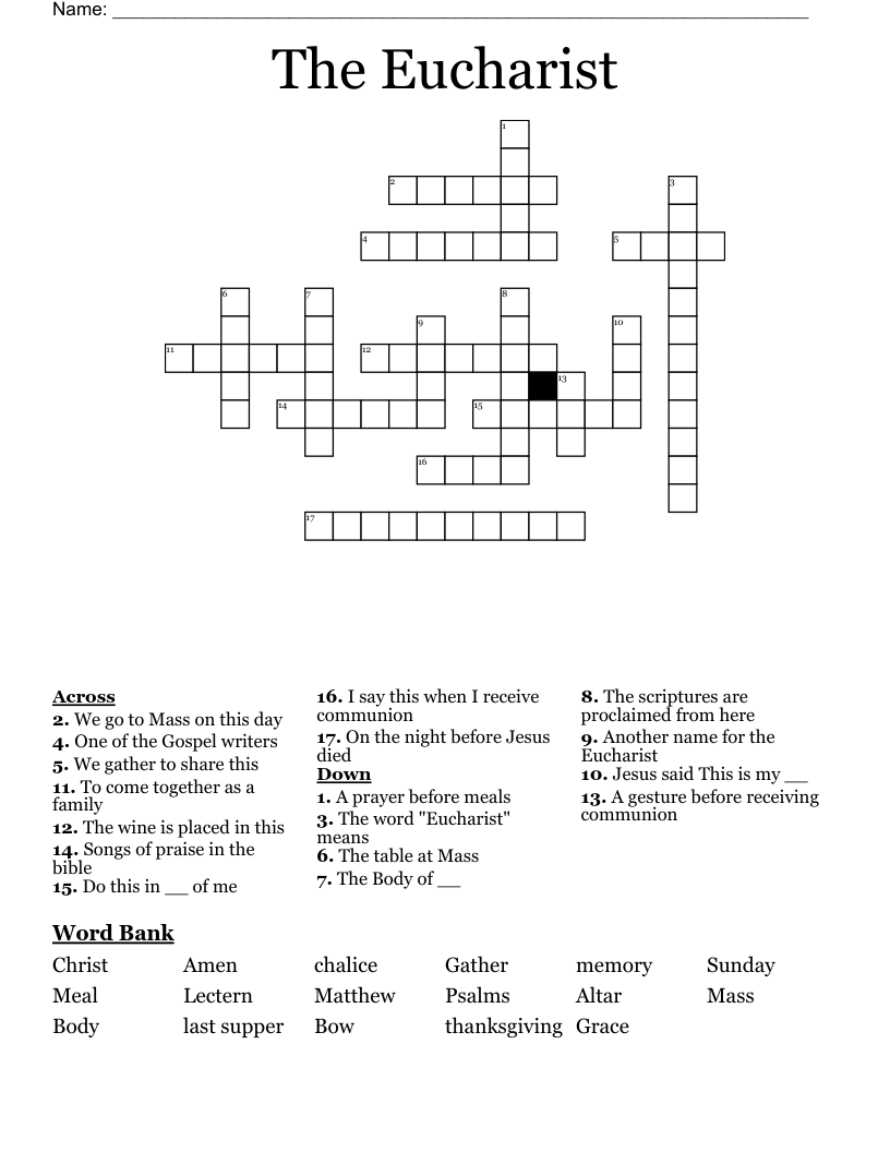 The Eucharist Crossword