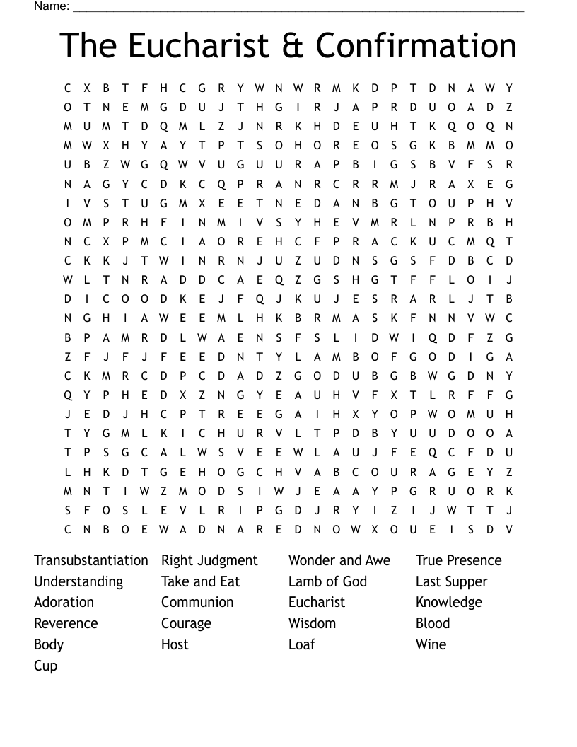 The Eucharist & Confirmation Word Search