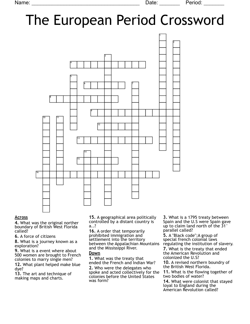 The European Period Crossword