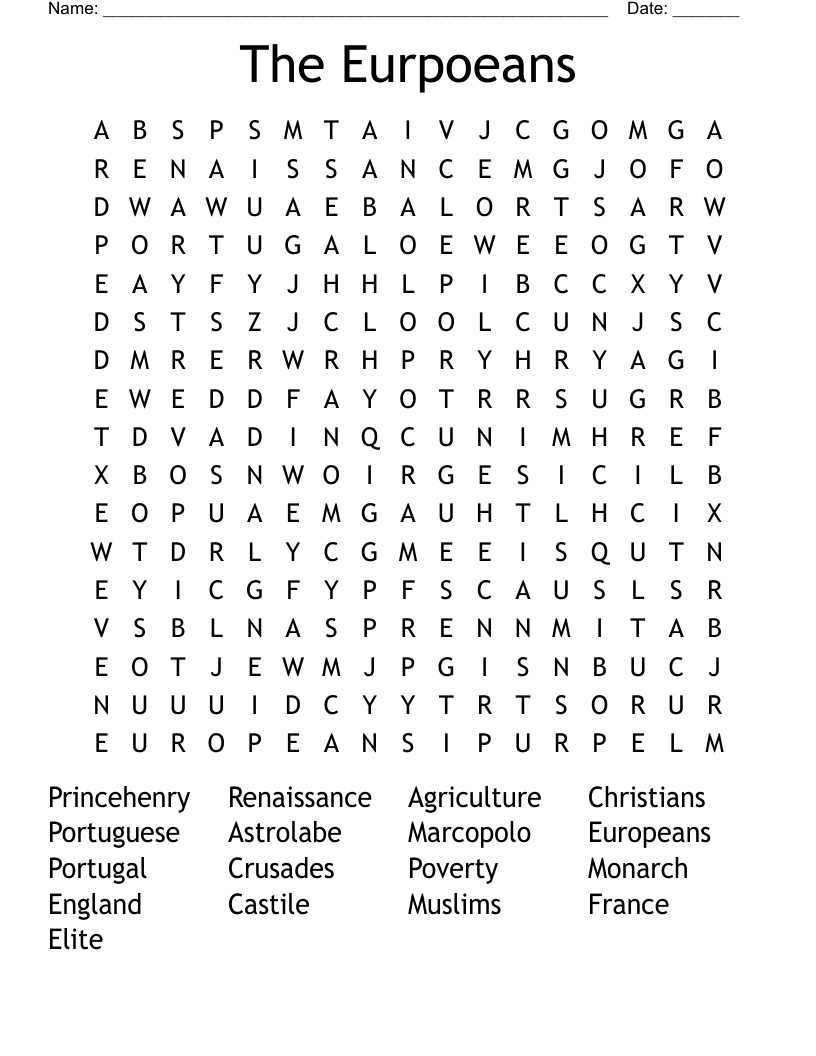 The Eurpoeans Word Search