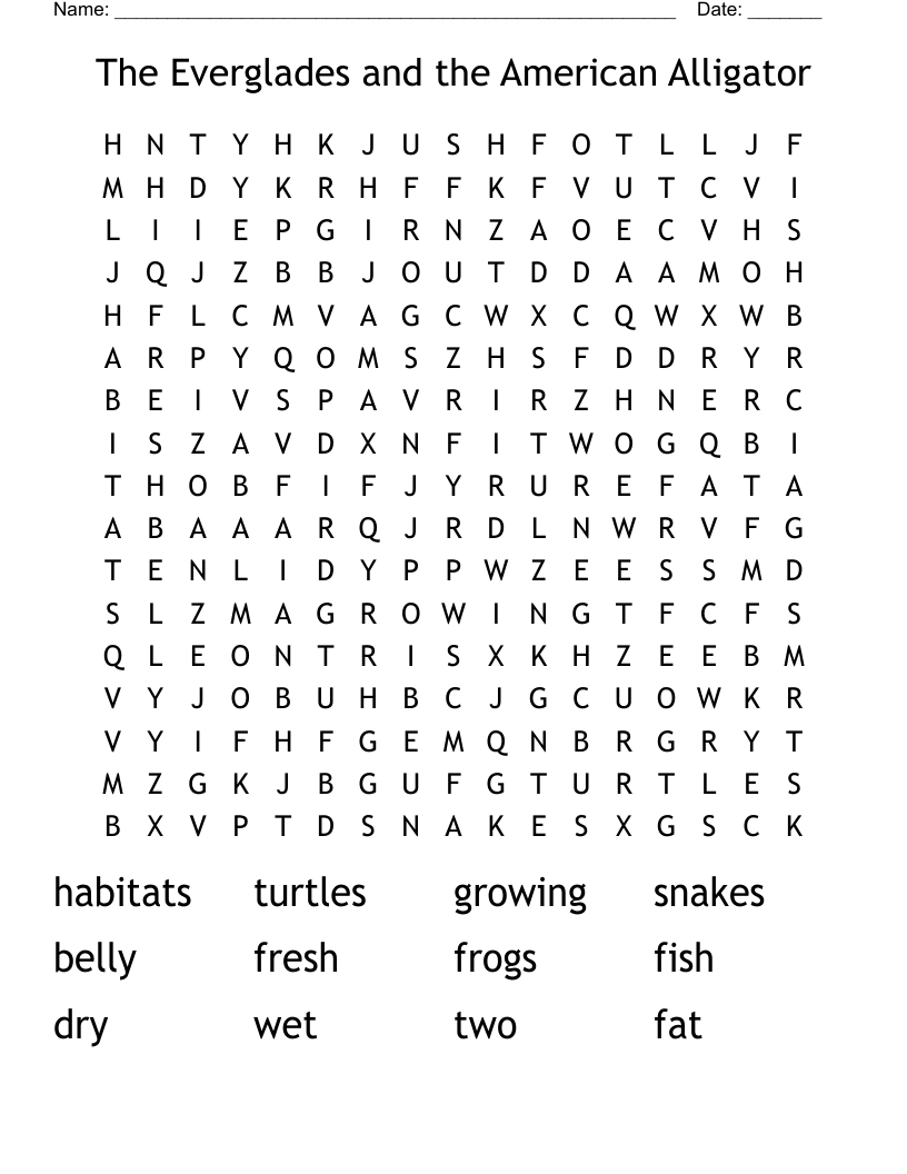 The Everglades and the American Alligator Word Search