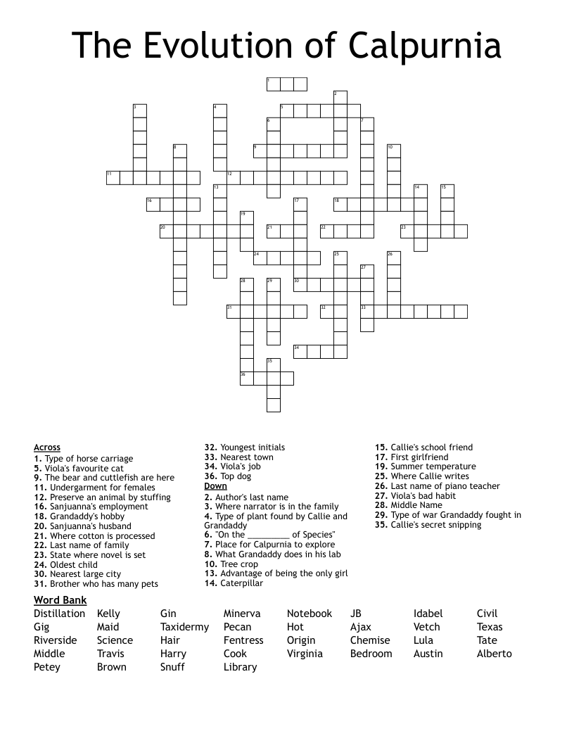 The Evolution of Calpurnia Crossword