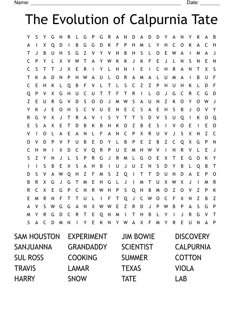 The Evolution of Calpurnia Tate Word Search