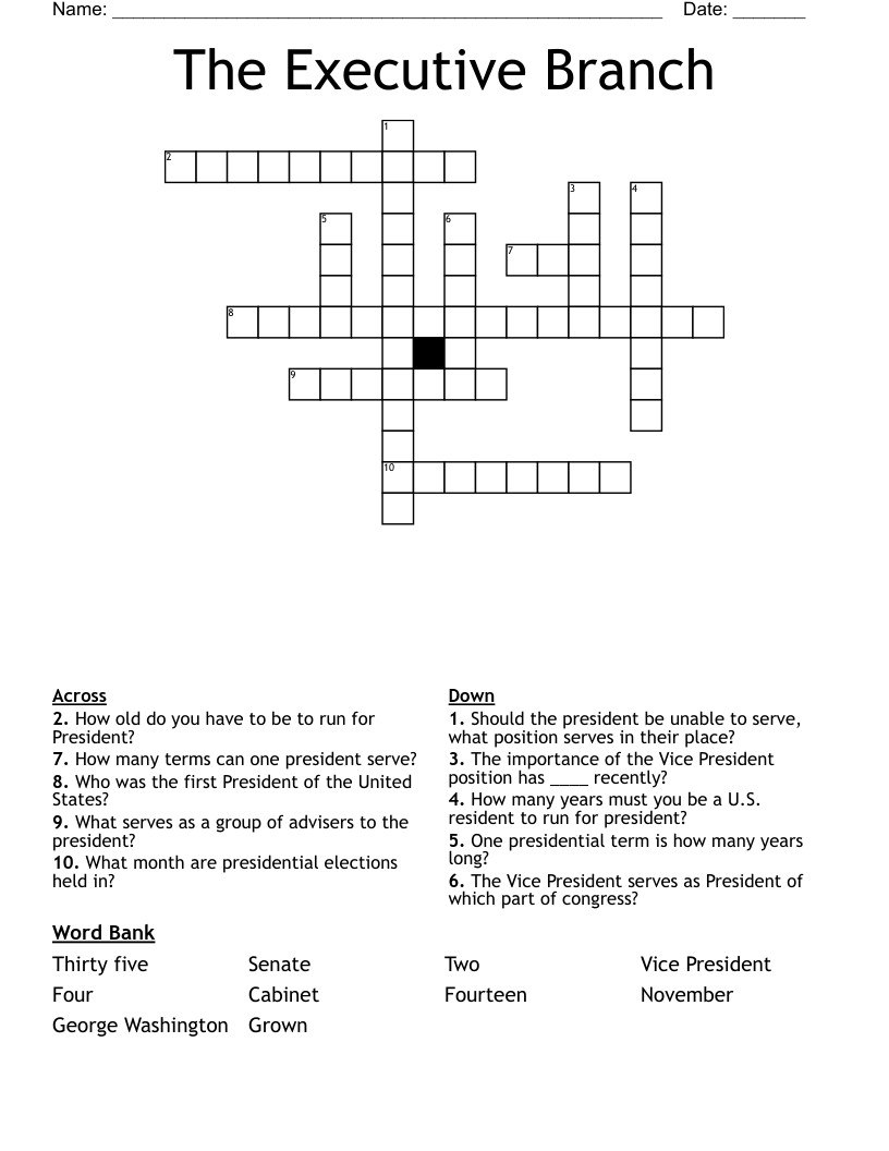 The Executive Branch Crossword