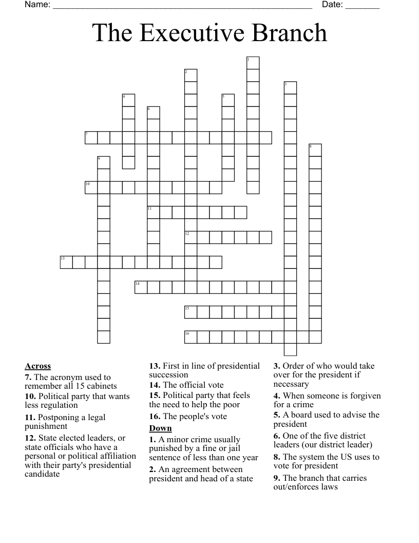 The Executive Branch Crossword