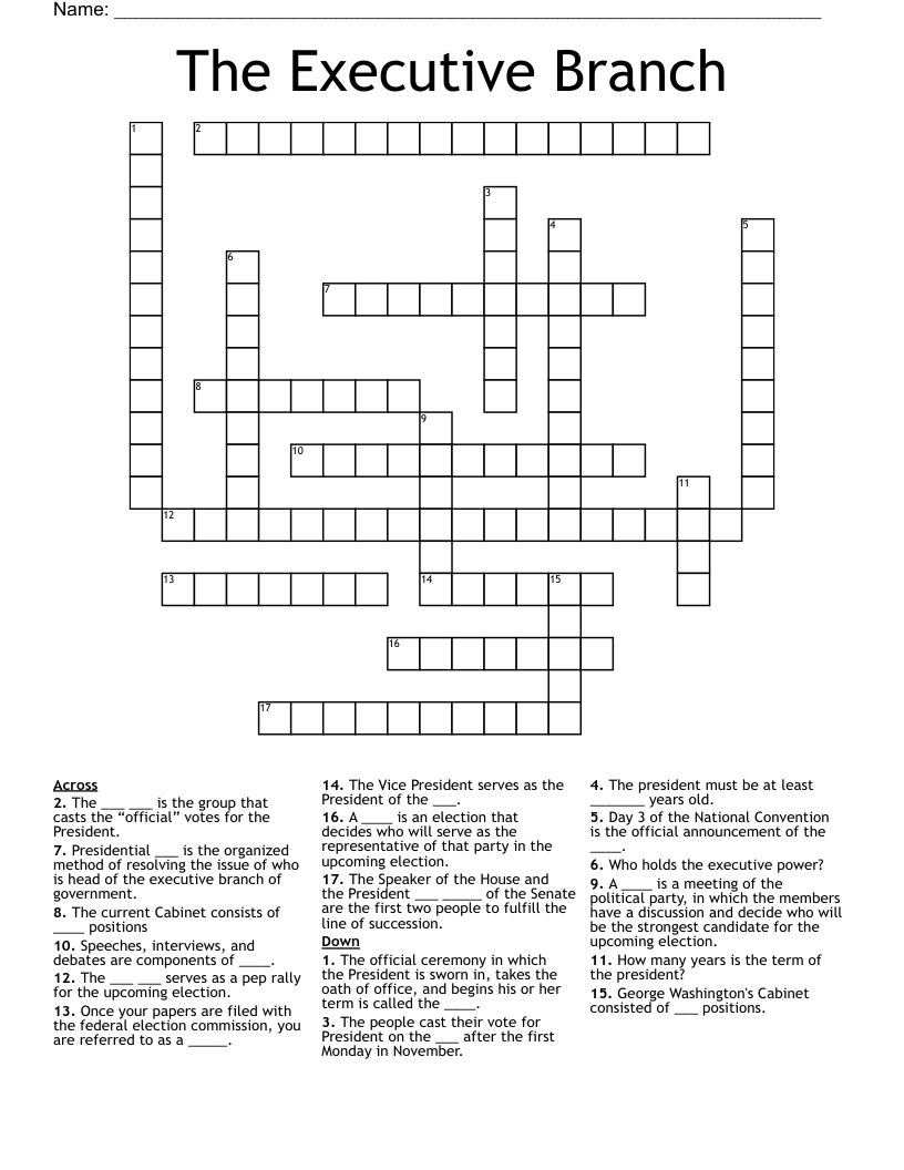 The Executive Branch Crossword