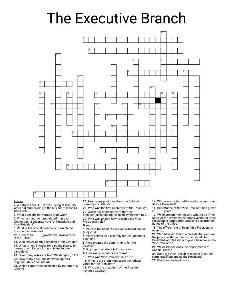 The Executive Branch Crossword