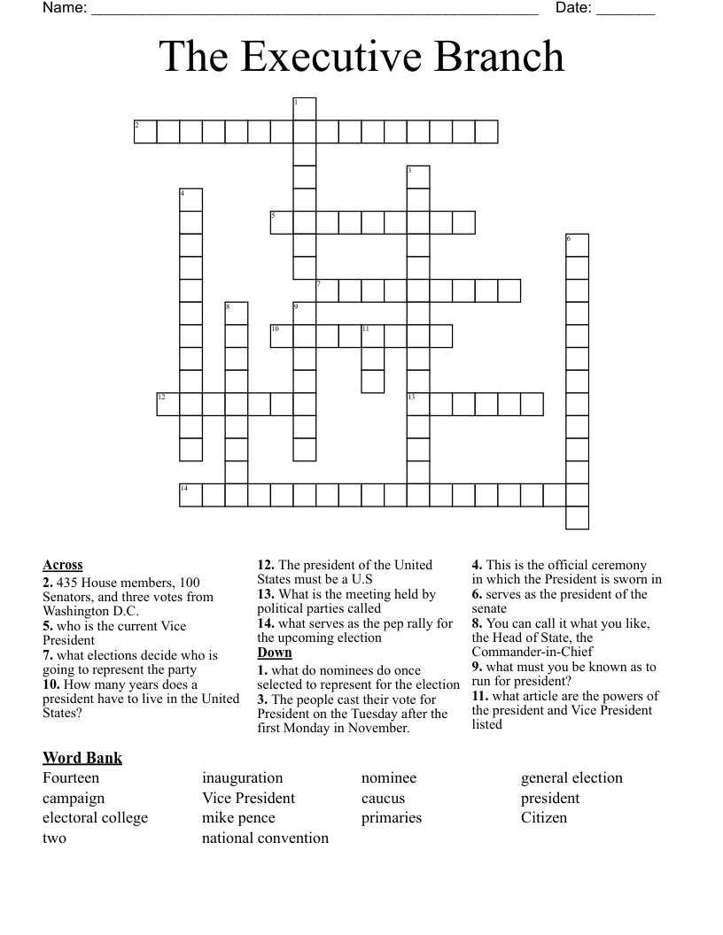 The Executive Branch Crossword