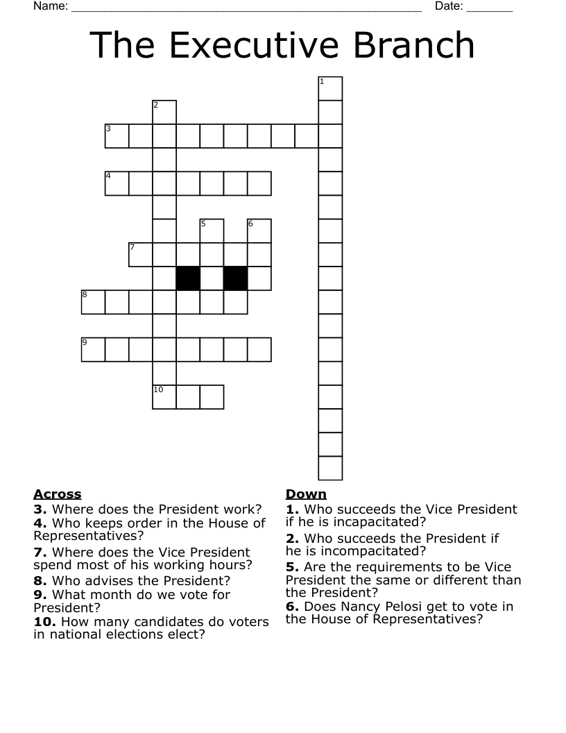 The Executive Branch Crossword
