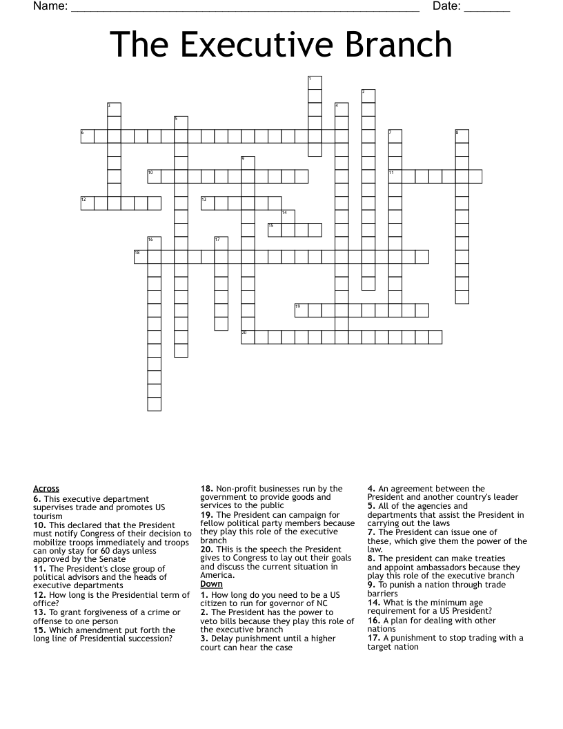 The Executive Branch Crossword