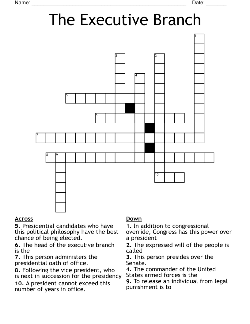 The Executive Branch Crossword