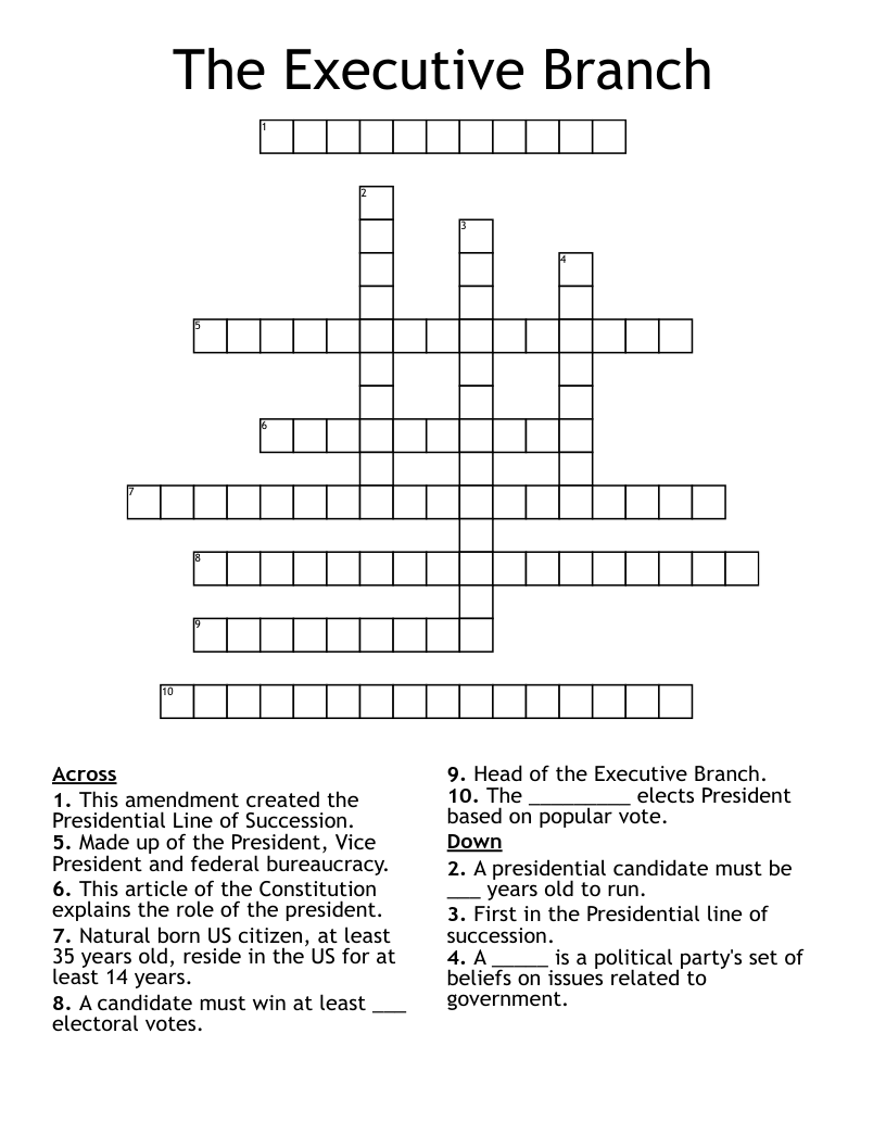 The Executive Branch Crossword
