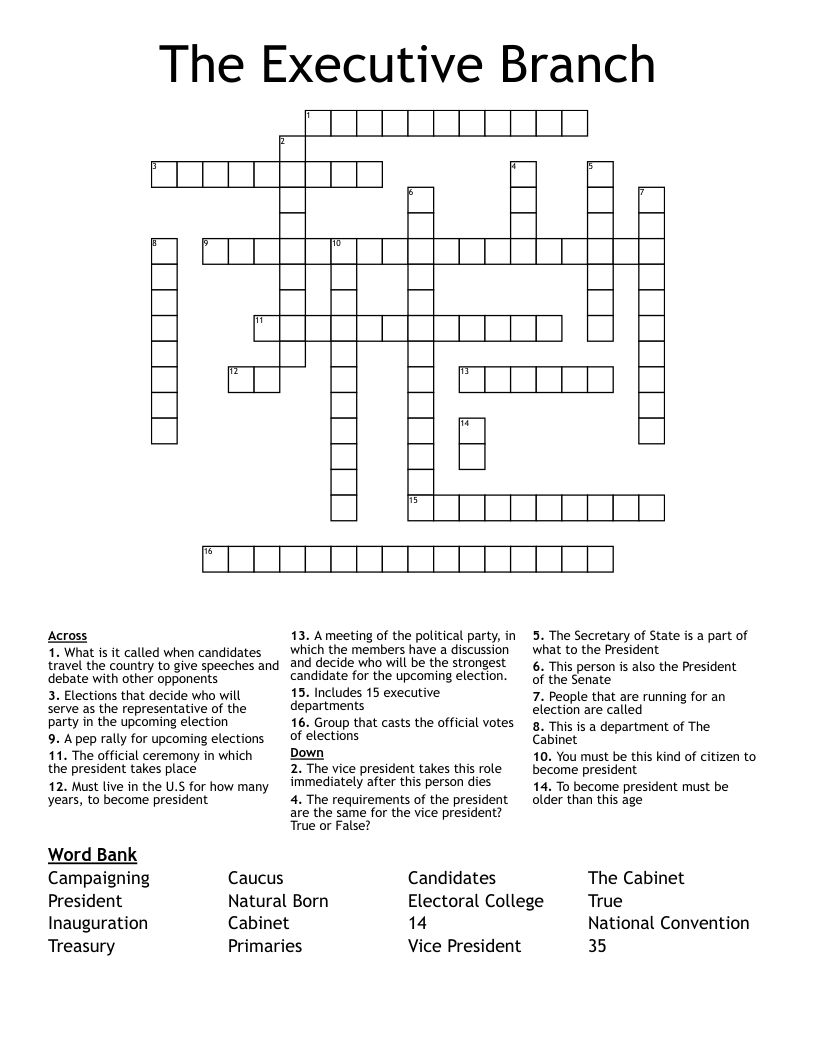 The Executive Branch Crossword