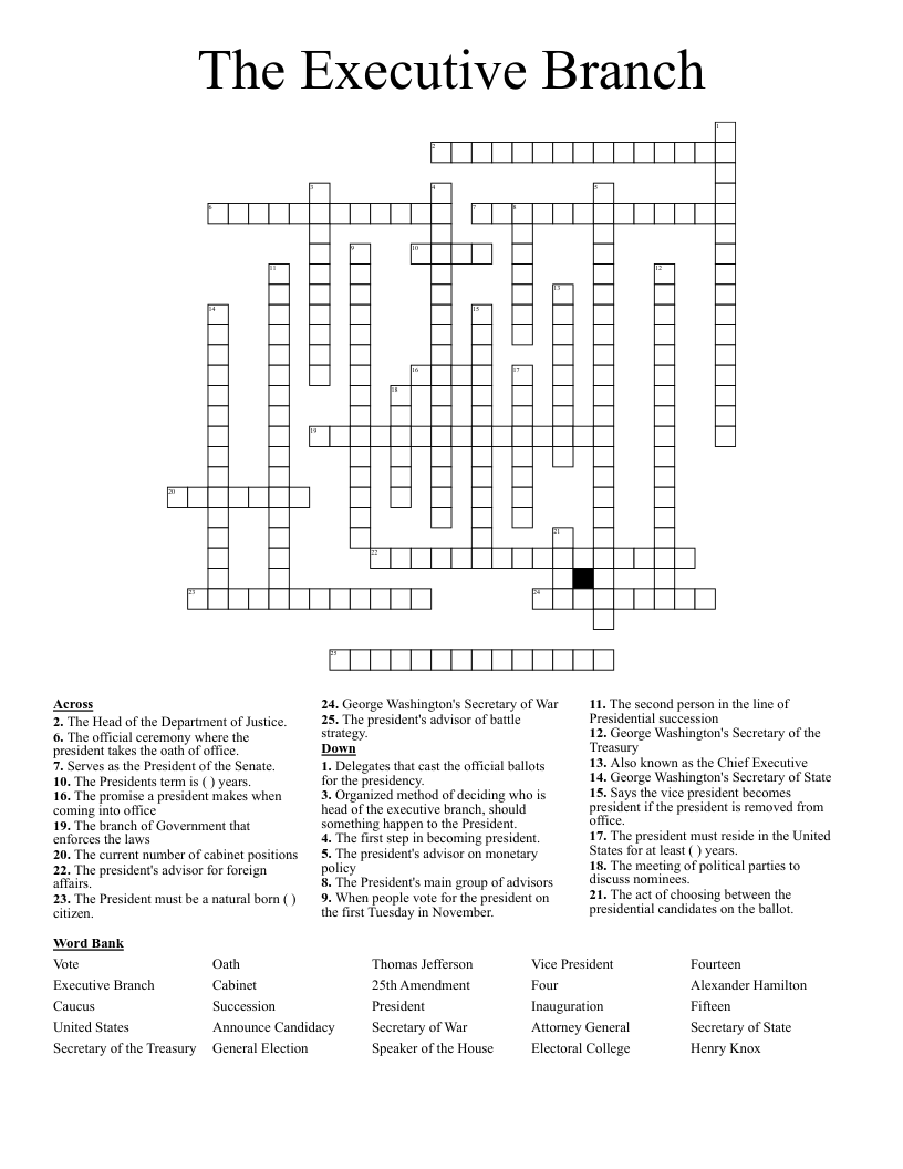 The Executive Branch Crossword