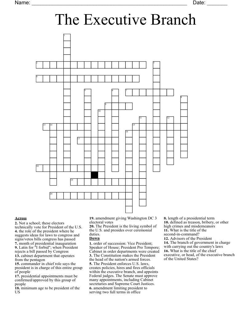 The Executive Branch Crossword