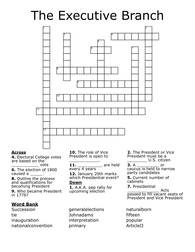 The Executive Branch Crossword