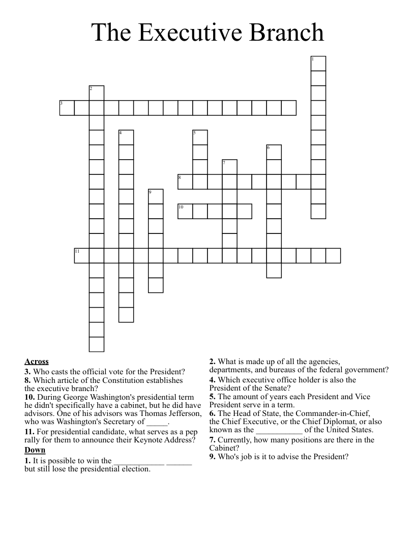 The Executive Branch Crossword