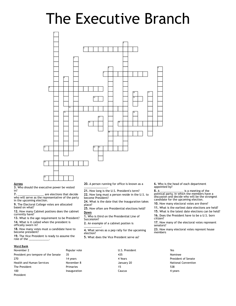 The Executive Branch Crossword