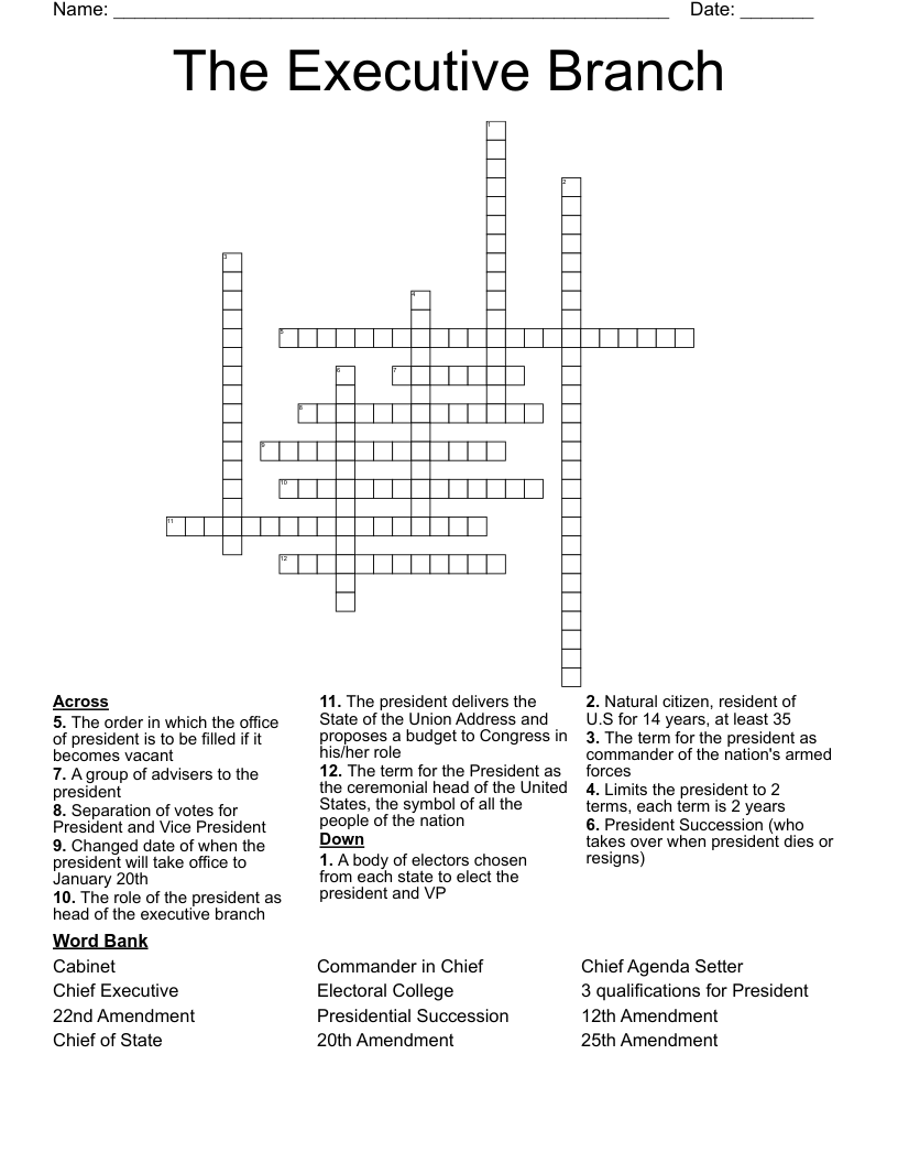 The Executive Branch Crossword