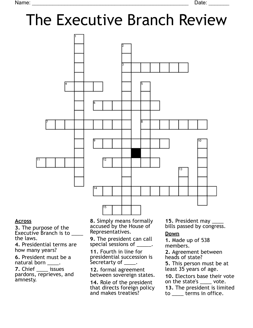 The Executive Branch Review Crossword