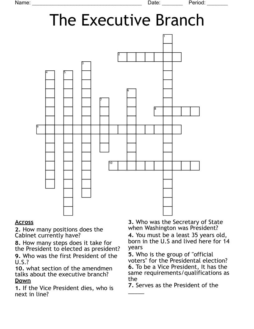 The Executive Branch  Crossword