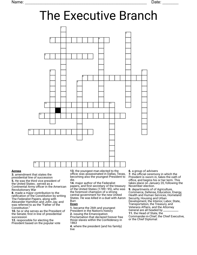The Executive Branch  Crossword