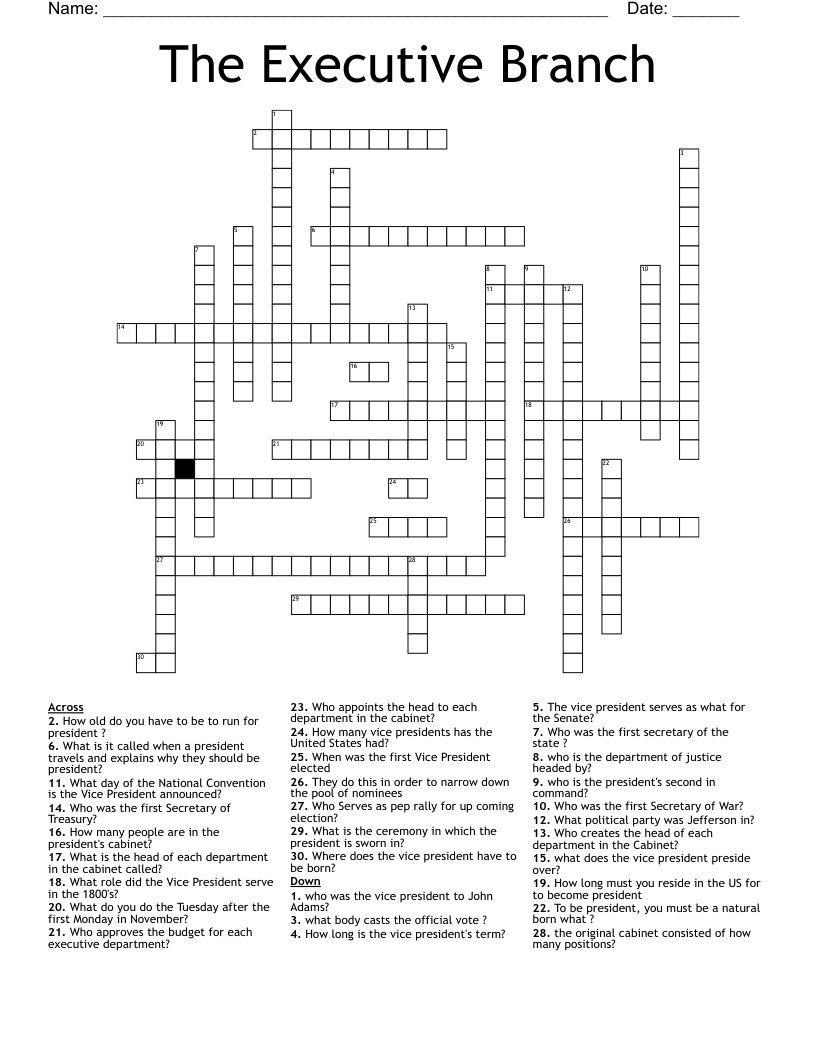 The Executive Branch  Crossword