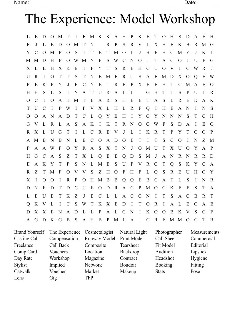 The Experience: Model Workshop Word Search