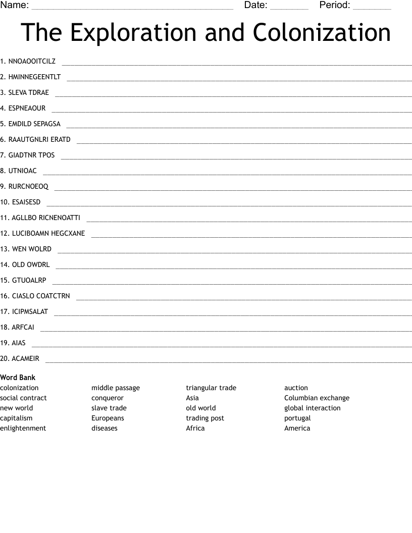The Exploration and Colonization Word Scramble