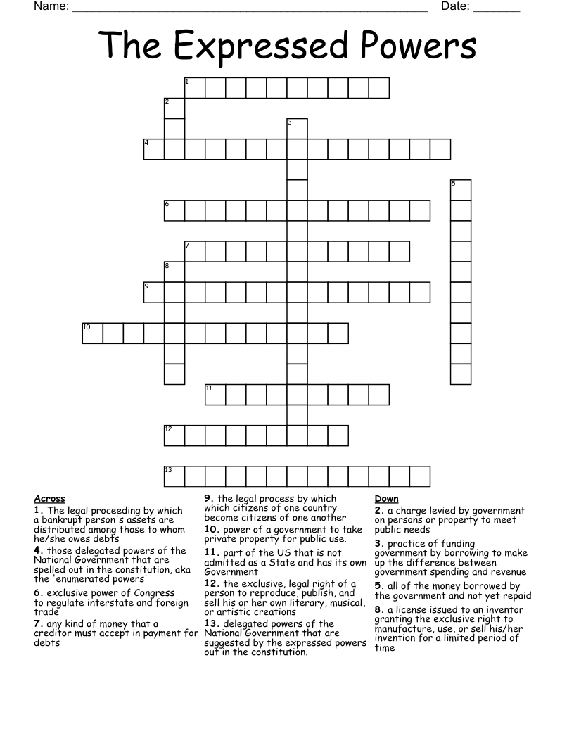 The Expressed Powers Crossword