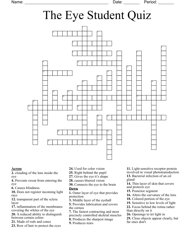 The Eye Student Quiz Crossword